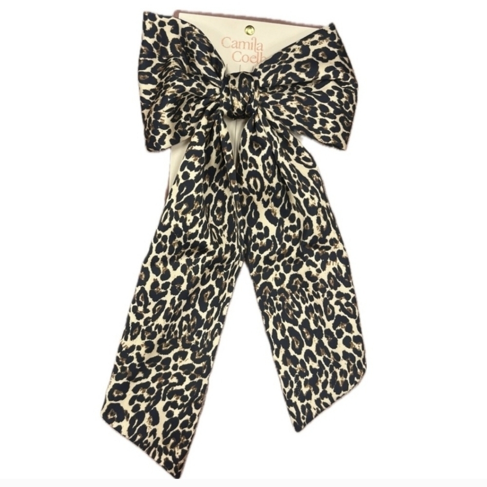 🖤▪️Camila Coelho▪️Large Satin Cheetah Print Hair Bow Clip